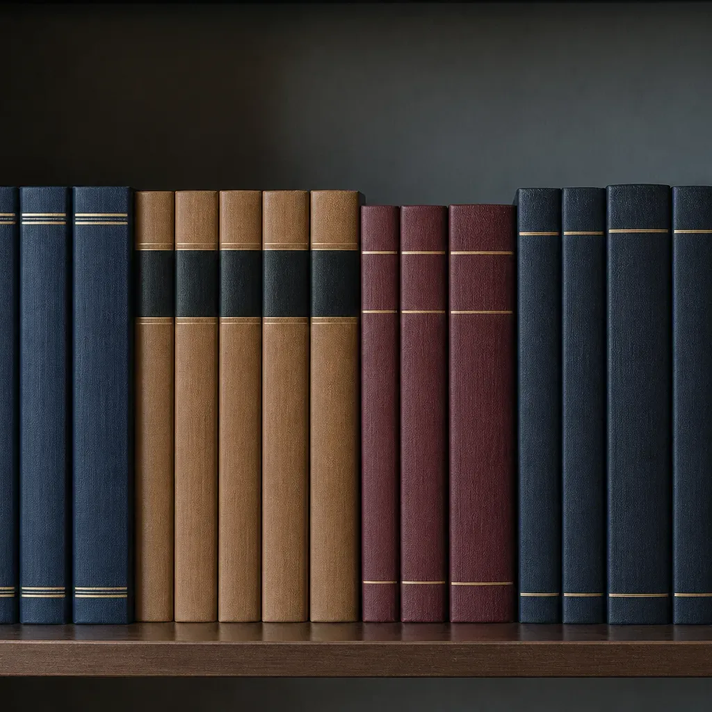A row of law reports and reference volumes standing on a shelf